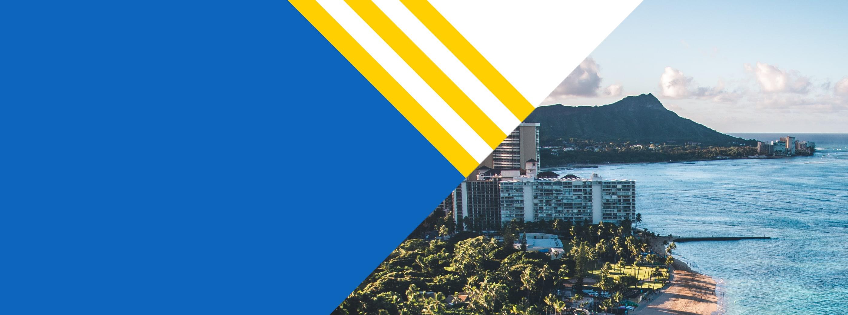 Honolulu coastline with Defense Innovation OnRamp Hub graphic treatment